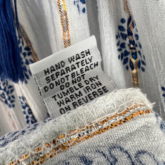 Anthropologie Dress Me 2 Magic Women's Maxi White Blue Gold Size S Paisley Boho - Picture 11 of 11